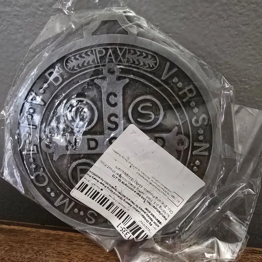 Catholic St Benedict Large 5” Medal 5oz Silver Color NEW Wall Hanger Decor
